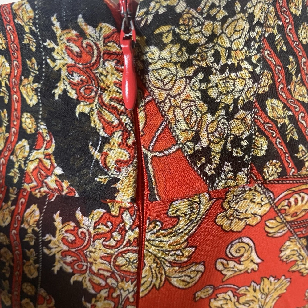Fora Sheer Wide Leg Pants L Red Baroque Print Boho Festival w Built In Shorts - Picture 7 of 8